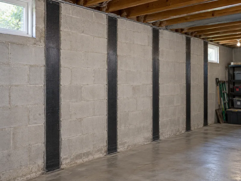 Service illustration of basement foundation wall reinforcement